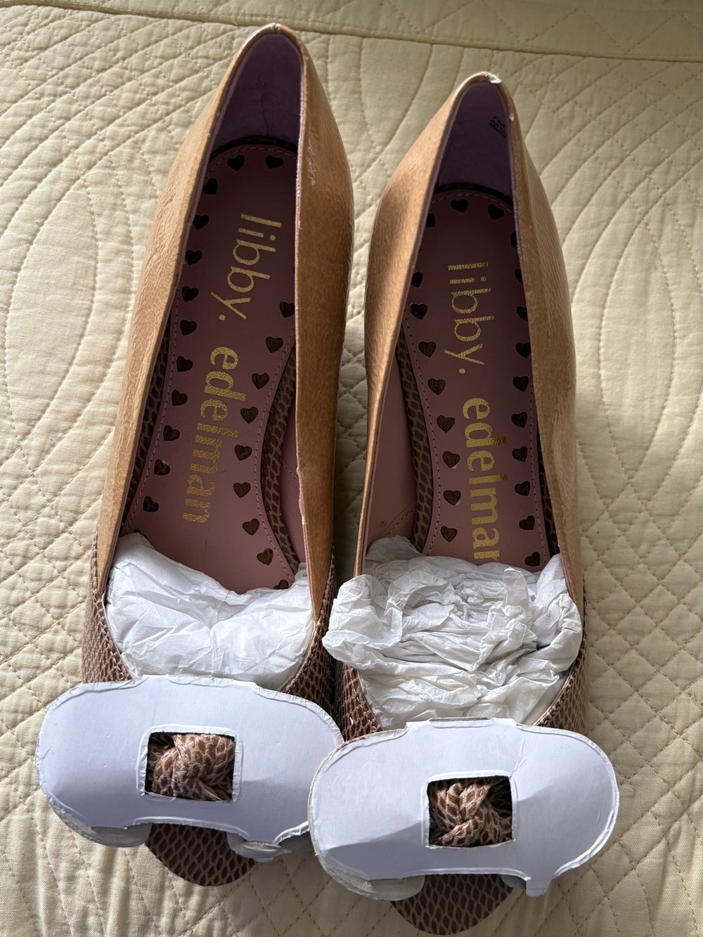libby. edelman Tan Pointed Toe Flats with Textured Toe